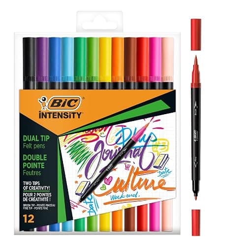 BIC Intensity Filzstifte Set, Dual Tip Brush Pen zum Malen in 12 verschiedenen Farben, mit Pinsel & feiner Spitze - Image 1