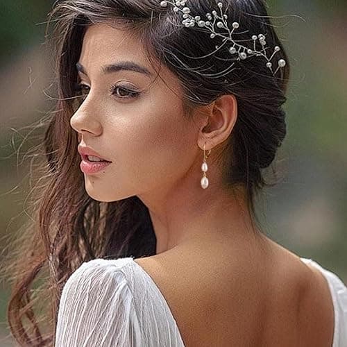 LANCHARMED 14K Gold Pearl Dangle Earrings for Women，925 Sterling Silver Double Pearl Drop Earrings，Leverback Irregular Pearl Hypoallergenic Earrings thumbnail 2