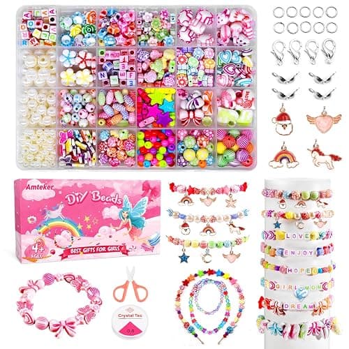 Amteker Geschenke für Mädchen, Perlen für Auffädeln DIY 24 Farben, Bastelset Kinder ab 4 6 Jahre, Armbänder Selber Machen, Basteln Mädchen Einhorn Geschenk 4-6-8 Jahre, Ostergeschenke Kinder Teenager - Image 1