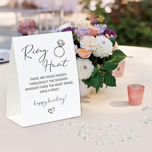 UHADRE Ring Hunt Game(30 Rings with One Sign), Minimalistic Bridal Shower Game, Fun Wedding Game/Engagement Party Game, Bridal Shower Decorations-RH06 thumbnail 2
