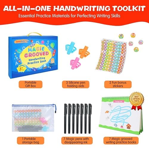 Lumikidz Magic Grooved Writing Practice for Kids Ages 3–5 - Reusable Grooved Writing Books for Kids 3–5 - Handwriting Practice for Kids 5–7 - Preschool Tracing Books & Learning Activities thumbnail 3