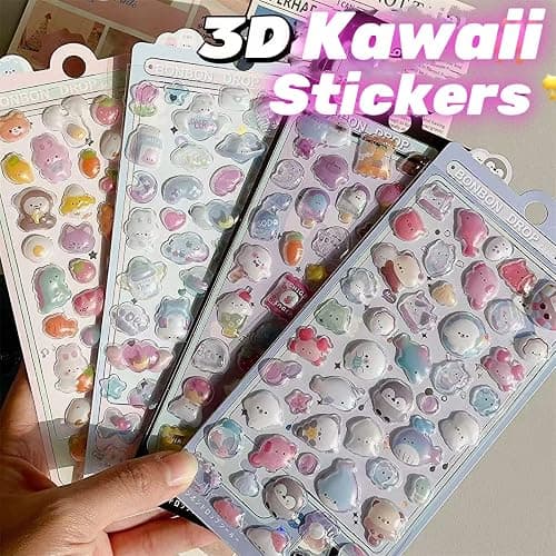 3D Puffy Stickers, 4 Sheets 200+ Kawaii Resin Decorative Stickers for Phone Case, Notebook, Scrapbooking (Style-2) thumbnail 7
