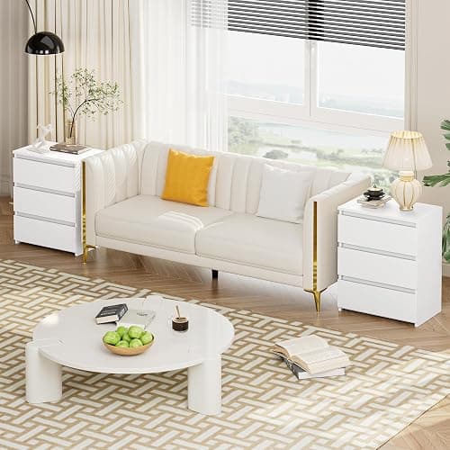 FOTOSOK White Nightstand with 3 Drawers, White Bedside Table Night Stand for Bedroom with Cut-Out Handle, Sofa Side Table 3 Drawer Nightstand for Bedroom, 17.7W*15D*21.7H thumbnail 5