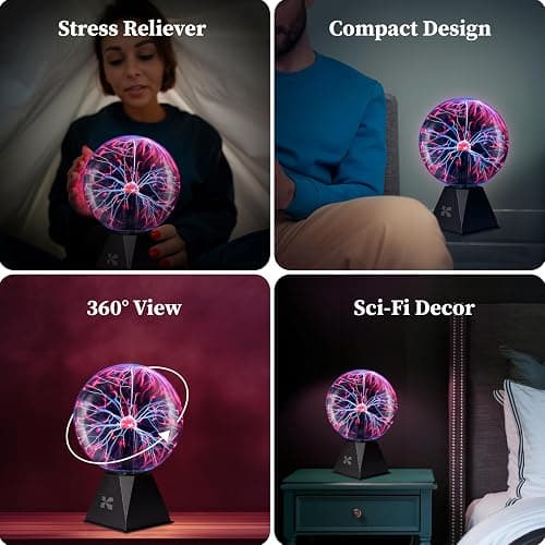 Katzco 7 Inch Plasma Ball Lamp - Touch and Sound Sensitive Electric Globe with Lightning Effects - Plug-in Energy Ball for Parties, Room Decor, and STEM Learning - Static Electricity Sphere for Kids thumbnail 8