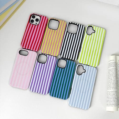 TKJSQ Magnetic for iPhone 12 Phone Case, Cute Striped Pattern Aesthetic Gloss Design, Stylish Shockproof Soft TPU and Hard PC 2-in-1 Protective Cover for iPhone 12, Pink thumbnail 4