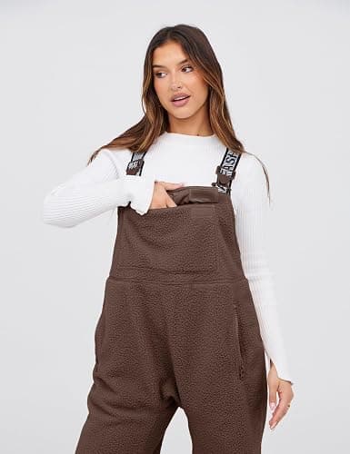 SeekMe Womens Fleece Overalls 2025 Warm Winter Casual Loose Jumpsuits Sherpa Bib Overalls Fuzzy Ski Pants with Pockets thumbnail 4