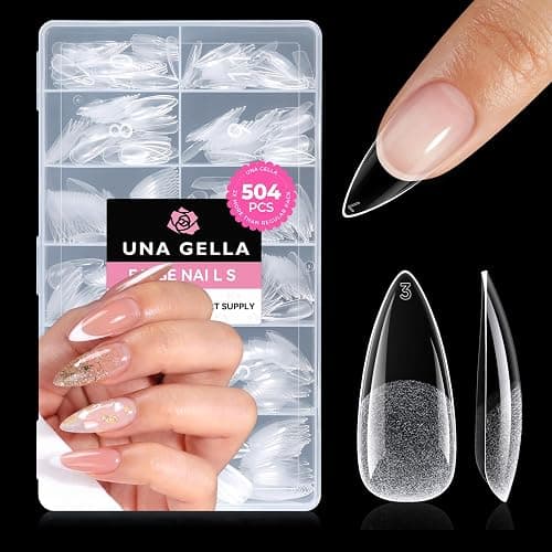 UNA GELLA Medium Stiletto Nail Tips 504PCS Clear Gel Nail Tips | Press-On Nails Stiletto Full Cover Pre-Etched Fake Acrylic Nails Sturdy for Nail Extensions Home Art Salon 12 Sizes - Image 1