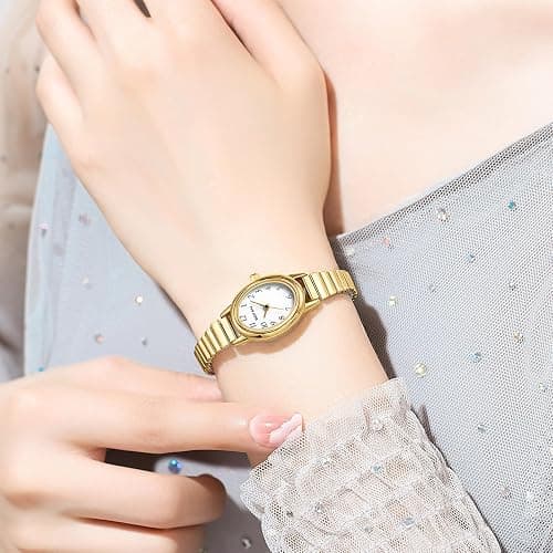 BOFAN Small Gold Watches for Women Easy Read Ladies Quartz Wrist Watch with Stainless Steel Expansion Band,Waterproof. - 6.10in-6.89in - Gold thumbnail 6