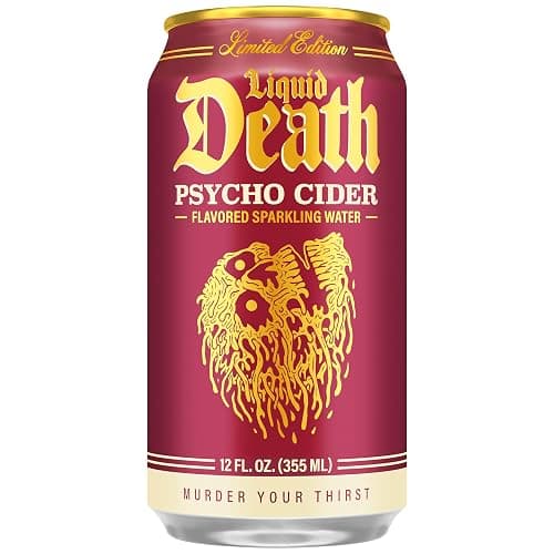 Liquid Death Soda-Flavored Sparkling Water - Psycho Cider (Apple Cinnamon), Less Sugar*, Huge Flavor, No Caffeine, No Artificial Sweeteners, 12 Fl Oz (Pack of 12) thumbnail 2