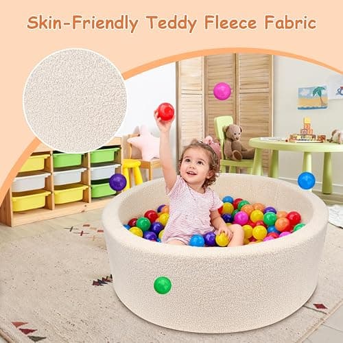 MEOGETY Kids Foam Ball Pits for Toddlers Babies Dogs Cats, Soft Infant Baby Ball Pit Pool for Girls and Boys Gifts, (Balls NOT Included) Imitation Teddy Colours thumbnail 3