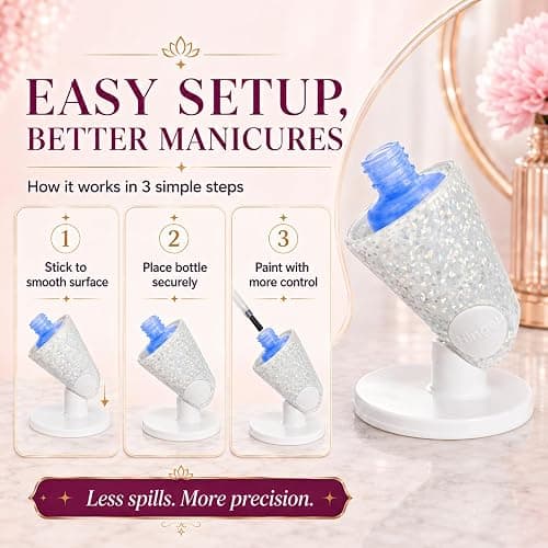 Tweexy Hinge Untippable Anti-Spill Nail Polish Holder | Smartgrip Suction Stand, Tilted for Fingernail Painting & Nail Art (Silver Sparkle) thumbnail 5