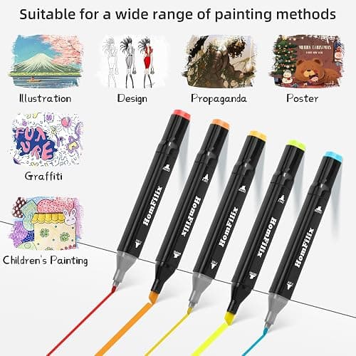 HomFilix Alcohol Markers, 80 Colors Dual Tip Art Alcohol Markers Set - Perfect for Coloring, Drawing, Sketching, Card Making and Illustration, Perfect for Adults and Kids thumbnail 7