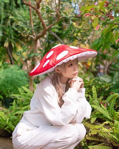Dreamstall Mushroom Hat Costume Cosplay Accessory Party Hat Cap, Oversized with Wired Brim (Red) thumbnail 8