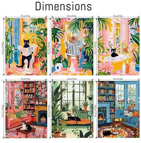 BEAYIOU 6 Pack Animals Paint by Numbers Kit for Adults Frameless,Funny Black Cat DIY Adult Painting by Number Kits on Canvas,Easy Acrylic Paint Kit Beginners for Home Decor 9.8x13.8 Inch thumbnail 2