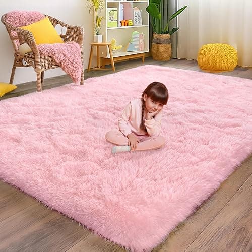 Fluffy Pink Rug for Bedroom Girls, 5x7 Soft Fuzzy Plush Shag Area Rug for Living Room, Cute Comfy Throw Rug for Kids, Non-Slip Indoor Shaggy Floor Carpet for Nursery Teen Dorms Home Decor Aesthetic - Image 1