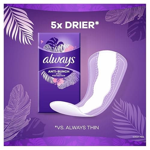 Always Panty Liners for Women Anti-Bunch Xtra Protection Daily Liners, Long, Unscented, 108 Count thumbnail 7