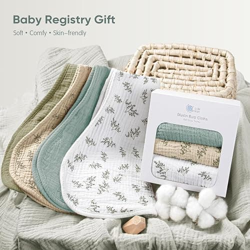 lulumoon Muslin Burp Cloths Babies: 100% Soft Cotton Large Burping Cloths - Neutral Baby Burp Rags for Boys and Girls - Absorbent Burp Cloth for Spit-Ups 4 Pack thumbnail 7