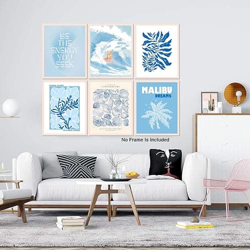 Blue Beach Coastal Wall Decor - 8x10 Inches Set of 6 UNFRAMED Cowgirl Granddaughter Posters & Prints - Ocean Nautical Surfboard Neutral Wall Art - Aesthetic Summer Minimalist Abstract Beachy Wall Art (8x10" Beach Poster) thumbnail 7