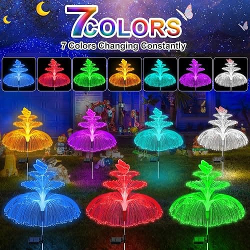 WEITEXS Solar Garden Lights 3 Pack New Upgraded Solar Lights Outdoor Waterproof 3 Layers 7 Color Changing Jellyfish Butterfly Decorations for Garden Yard Gifts for Women thumbnail 4