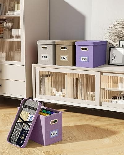 Oterri File Organizer Box with Lid, Hanging Filing File Box with Mesh Pocket, Document Organizer Box for Letter Files, Portable Storage Box with Smooth Sliding Rail for Office&Home (1 PCS, Beige) thumbnail 2