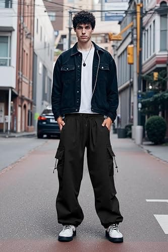 JMIERR Men's Baggy Cargo Pants Trendy Casual Parachute Pant Loose Fit Harem Joggers with Pockets for Streetwear thumbnail 6