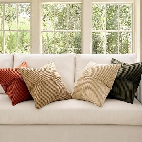 MIULEE Rust-Olive Green Decorative Throw Pillow Covers 18x18 Inch Set of 4 Boho Color-Clash Cushion Cases Farmhouse Pillow Cases Corduroy Striped Home Decor for Couch Sofa Living Room Bed thumbnail 3