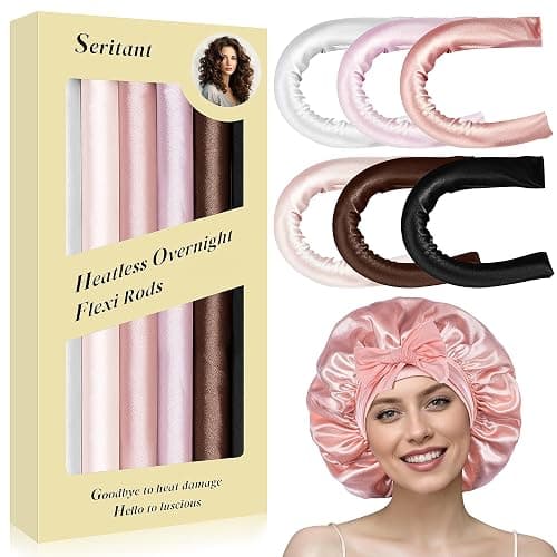 Heatless Curls Overnight Rods - 6 Pcs No-Heat Blowout Hair Curler Set, Hair Rollers for Long Hair with Bonnet for Sleeping - Image 1