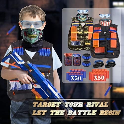 2 Pack Kids Tactical Vest Kit for Nerf Guns Game N-Strike Elite Series Wars with Refill Darts, Reload Clips, Dart Pouch, Tactical Mask, Wrist Band and Protective Glasses for Boys ,Girls thumbnail 7