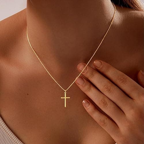 HAXIYA Cross Necklace for Women 14K Gold Plated/Sterling Silver Cross Necklace Dainty Tiny Layered Choker Cross Pendant Necklaces Faith Jewelry First Communion Gifts for Her ﻿ - Simple-Gold thumbnail 2