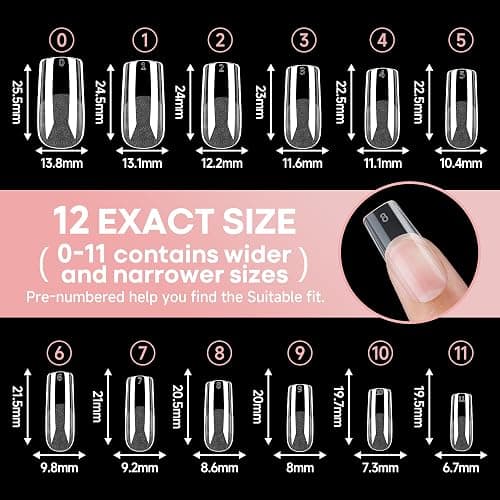 UNA GELLA Medium Square Gel Nail Tips Half Matte 312pcs Medium Square Gel Nails Full Cover False Acrylic Nails Tips for Press On Nails DIY Art Salon Nail Extensions, 12 Sizes thumbnail 7