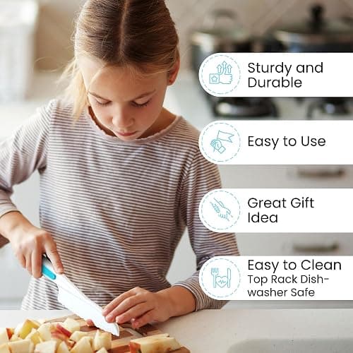 Zulay 3-Piece Kids Knife Set for Real Cooking & Baking - Toddler Knives for Cutting Fruits, Veggies, & Cake - Children’s Montessori Knife with Serrated Edges - Safe & Fun Lettuce Knife (Blue) thumbnail 3