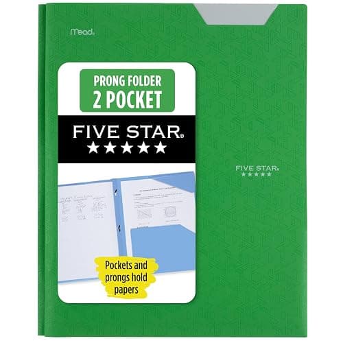 Five Star 2-Pocket Folder, Plastic Folder with Stay-Put Tabs and Prong Fasteners, Holds 8-1/2" x 11" Paper, Forest Green (72111) - Image 1