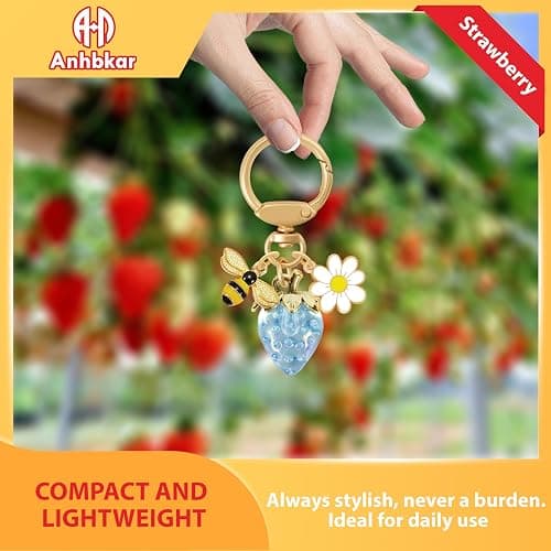 ANHBKAR Strawberry Bag Charm with Keychain Accessories for Women, Girls | Cute Flower, Bee, Ladybug and Rabbit Charm Styles Available thumbnail 5