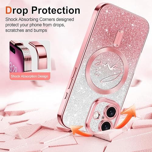 Hython for iPhone 16 Plus Case Glitter, Compatible with MagSafe Love Heart Magnetic Clear Phone Cases Women Girls, Full Camera Protection Sparkle Plating Shockproof Protective Cover, Pink thumbnail 5