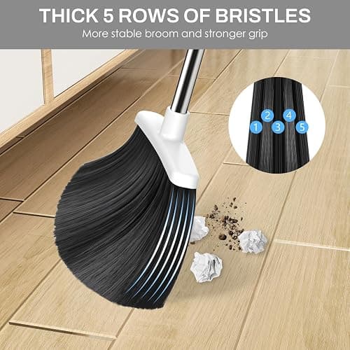 EZKEY Broom and Dustpan Set for Home, 51-in Long Adjustable Handle Angle Broom and Dustpan Combo Set with Dust Pan Teeth to Clean Hair for Home Kitchen Office Lobby Floor Garden (Black&White) thumbnail 5