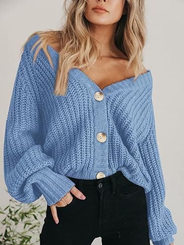 PRETTYGARDEN Women's Chunky Knit Open Front Sweater Long Sleeve Button Loose Short Cardigan Outerwear Coats thumbnail 5