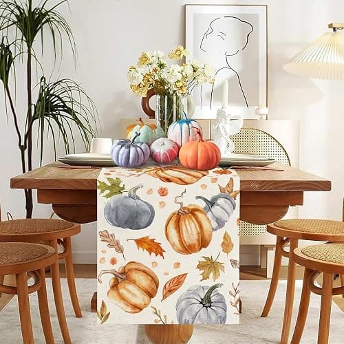 Kürbisse Blätter Herbst Tischläufer Ahornblätter Tischdekoration, Waschbar Saisonnal Küche Esstisch Dekoration für Drinnen Draußen Herbstdeko Thanksgiving Erntedankfest Bauernhaus Dekoration 40x140cm - Orangepumpkin - 40x140cm thumbnail 7