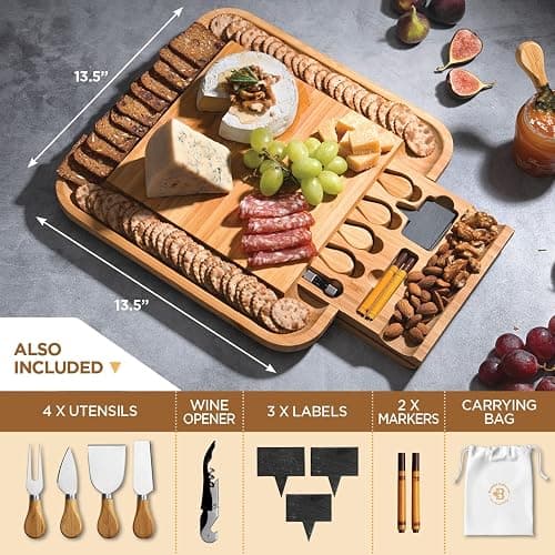 Charcuterie Boards Gift Set by Bambüsi - Large Bamboo Cheese Board for Serving, Entertaining, Cheese Platter for Kitchen, House Warming Gifts New Home, Wedding, Bridal Shower, Birthday Gifts for Women thumbnail 3