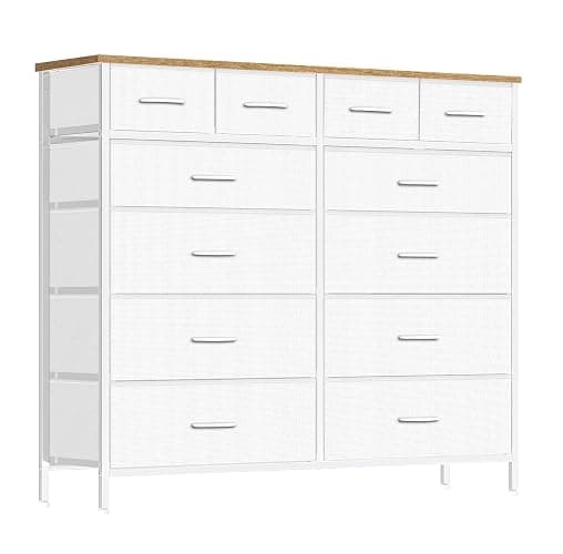 VASICAR Compact 12 Drawers Dresser for Bedroom, Fabric Storage Tower, Chest of Drawers with Retro Wood Top for Closet, Nursery, Living Room - Image 1
