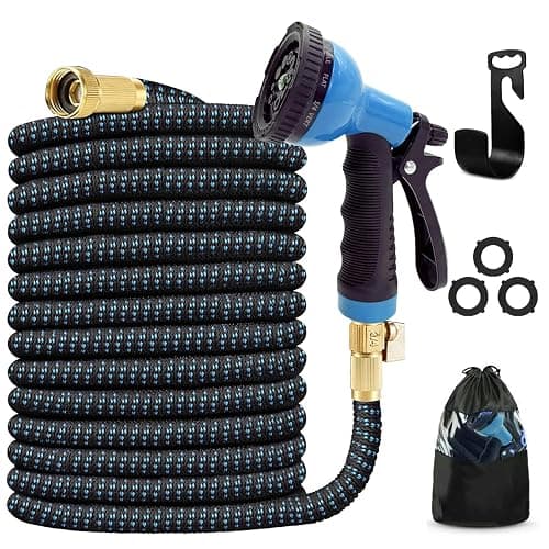 J&B XpandaHose 100ft Expandable Garden Hose – Ultra-Strong 3750D, 4-Layer Latex Core, Brass 3/4" Connectors, 10-Pattern Nozzle & Storage Bag – Lightweight, Kink-Reducing, Leak-Resistant - Image 1