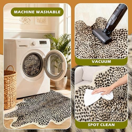 Leopard Print Rug, Cheetah Rugs 5.2x6.8ft Large Faux Cowhide Hide Skin Rug Animal Cheetah Printed Area Rug Carpet for Bedroom Livingroom Home Office thumbnail 5