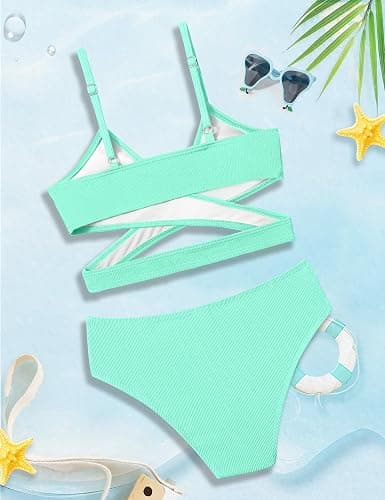 Doumlop Girls Swimsuit Bikini Set,Criss Cross Bathing Suits for Girl Two Piece Solid Color Girls' Swimwear for 7-16 Years thumbnail 5