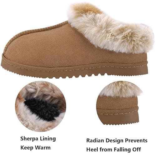 UBXRIN Womens Fuzzy Memory Foam Slippers Boots Cozy Faux Fur House Shoes Indoor Outdoor Rubber Sole Anti-Skid thumbnail 2
