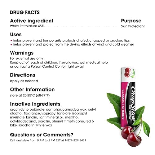 ChapStick Classic Skin Protectant Flavored Lip Balm Tube, Cherry Flavor, 0.15 Ounce (Pack of 3) thumbnail 12