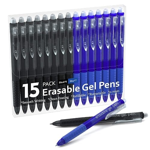 Erasable Gel Pens, 15 Pack Retractable Erasable Pens Clicker, Fine Point, Make Mistakes Disappear, 8 Black 7 Blue Inks for Writing Planner and Crossword Puzzles… - Image 1