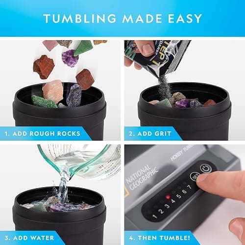 National Geographic Hobby Rock Tumbler Kit – Durable Leak-Proof Rock Polisher with 7-Day Timer, Complete Rock Tumbling Kit with Grit, Jewelry Settings & GemFoam Polish, Educational STEM Science Kit thumbnail 3