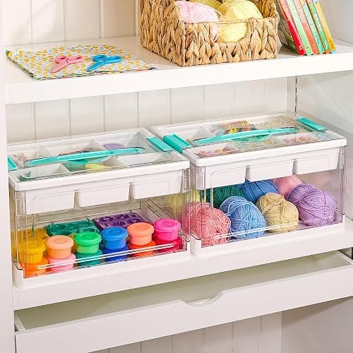Vtopmart 24 QT Clear Plastic Craft Organizers and Storage Box with Removable Trays and Dividers,Art Supply Organizers and Storage,Ideal Containers for coloring Books,Toys,Craft Supplies,1 Pack thumbnail 7