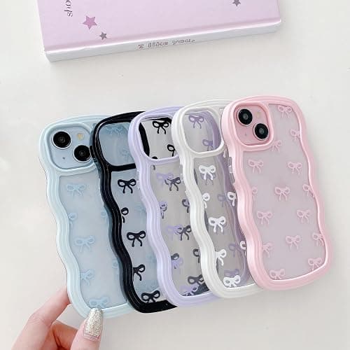 QLTYPRI Bow Case for iPhone 16, Clear Cute Ribbon Bow Phone Case Curly Wavy Aesthetic Phone Case, Slim Soft Transparent Shockproof Protective Cover for Women Girls - White thumbnail 5