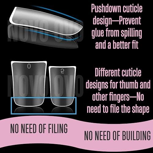 NOVO OVO Upgraded Extra Thick Short Duck Feet Nail Tips Full Cover for Press on Acrylic, Clear Pre-Etched Matter Flare Wide French Soft Gel Fake False Nail Extension Full Coverage x 12 Sizes 360 pcs thumbnail 5
