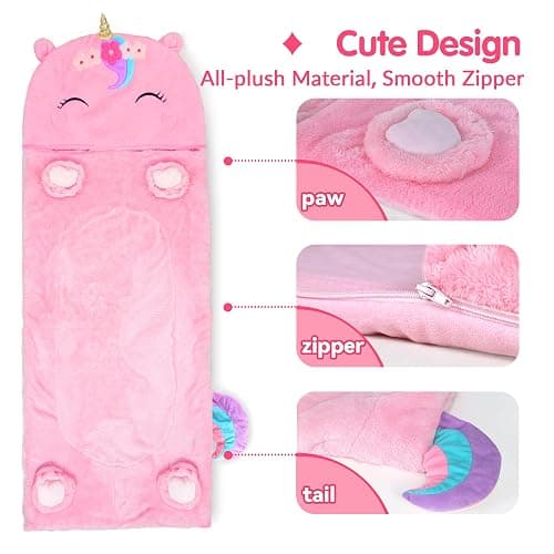 iPlay, iLearn Kids Unicorn Sleeping Bag, Toddler Girl Nap Mat, Plush Animal Slumber Bag 2 In 1 Pink Pillow Daycare Preschool Kindergarten Birthday Gift Travel Sleepover 3 4 5 6 7 8 10 12 Yr Child Teen thumbnail 7